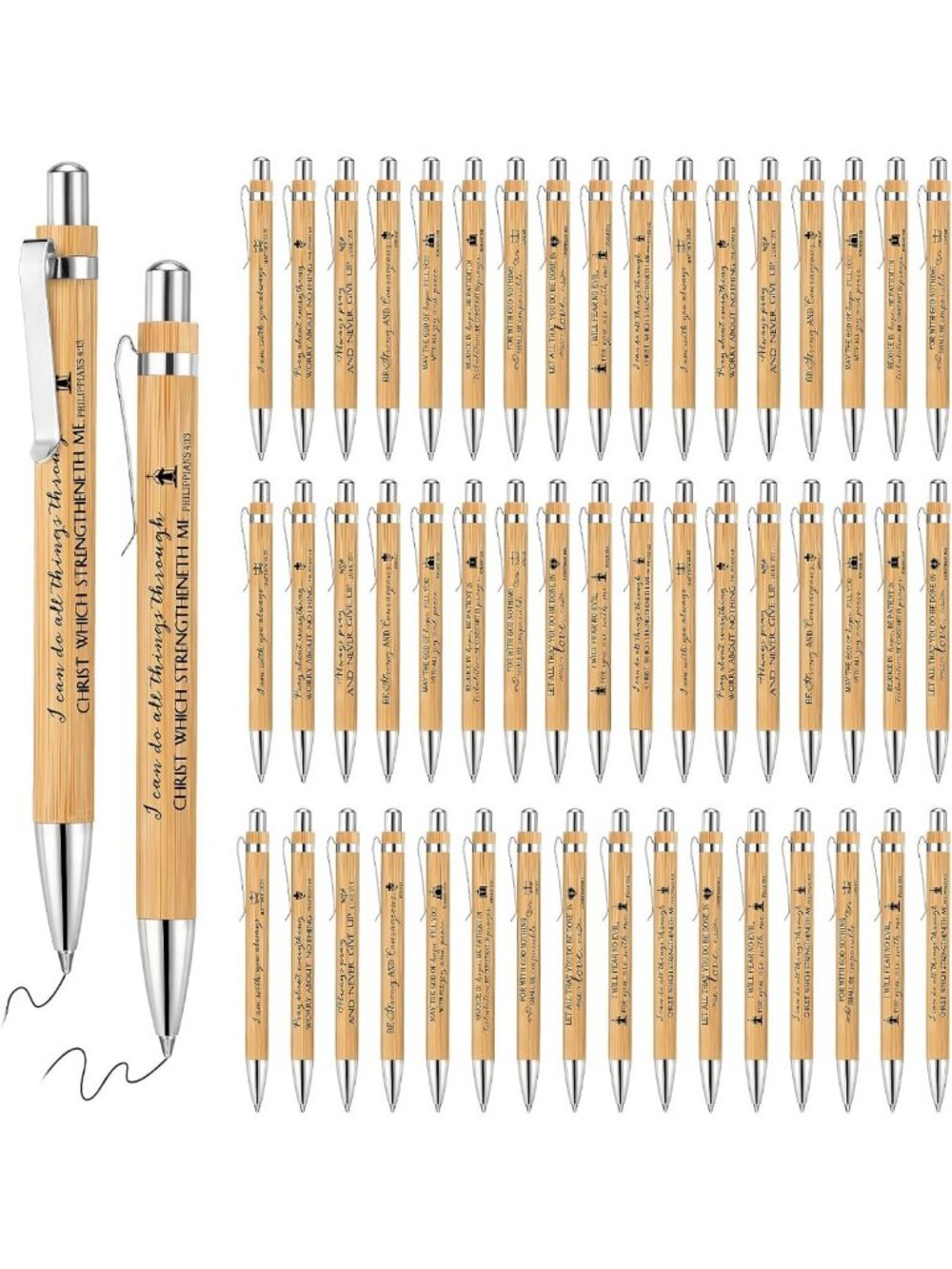 200 Bulk Bamboo Ballpoint Pens with Inspirational Bible Verses - Perfect for
